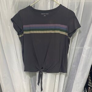 American Eagle Outfitters Women's Multi-Stripe Tie-Front Tee